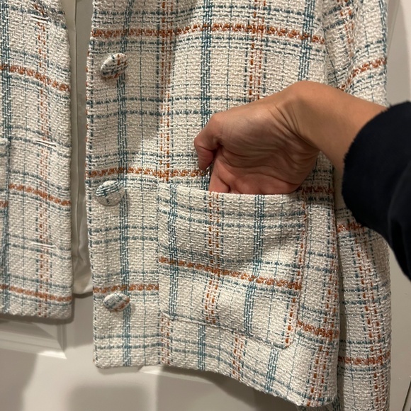 Lauren Conrad LC Cropped Tweed Jacket Plaid Button Front - Picture 6 of 8